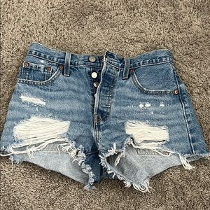 Levi's Blue Distressed Jean Shorts High-Waisted (not sure size, think it’s 28)